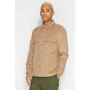 Banks Journal Inertia Plaid Fleece Overshirt Tan Men’s Size S NWOT